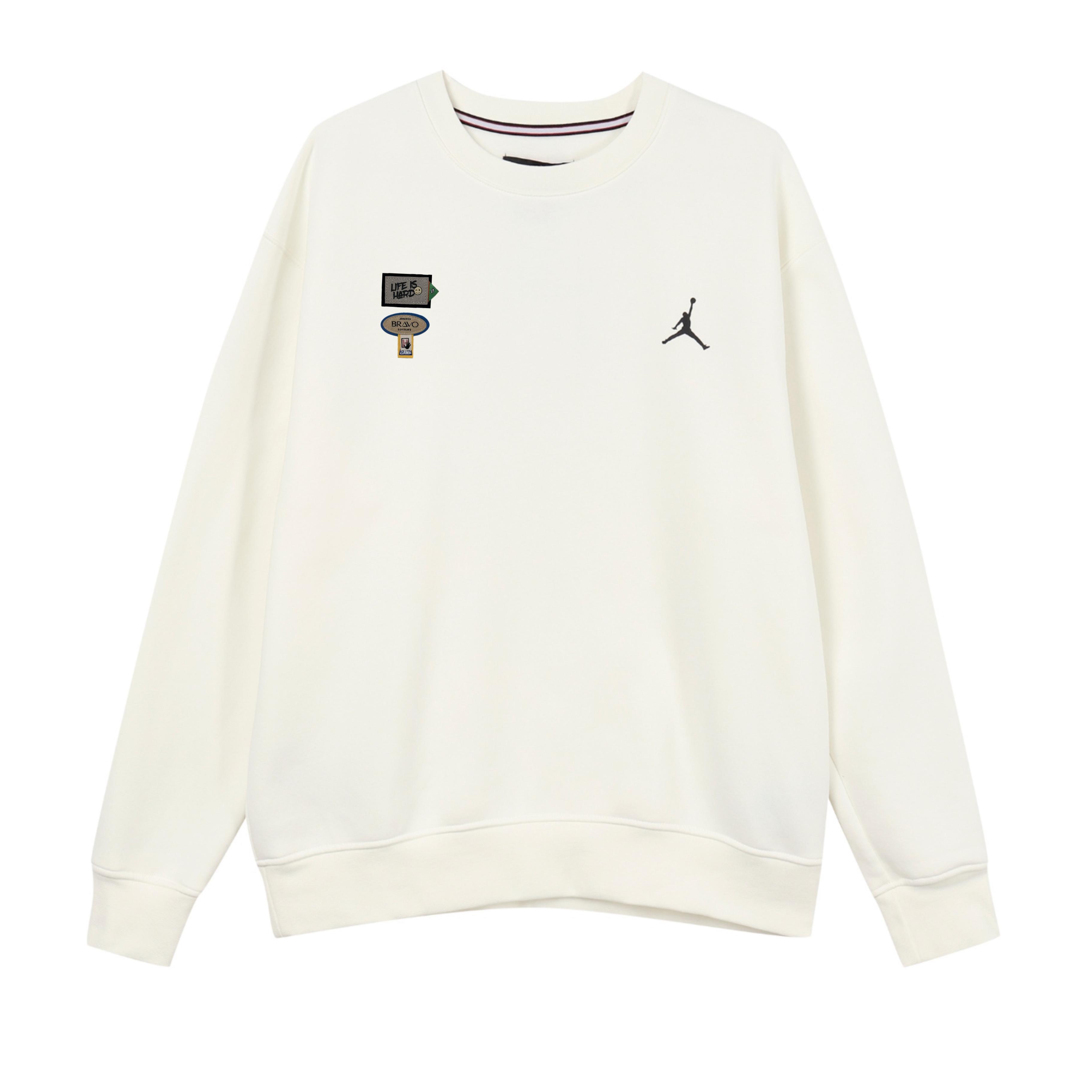 Jordan Flight MVP Trendy Label Embroidery Fabric Patches Crew Neck Casual Sports Fleece Lined Sweatshirt Men's White