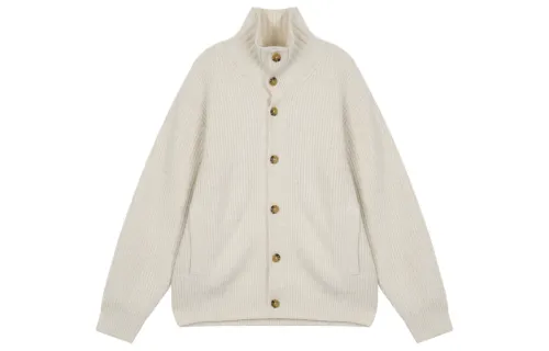 UNIQLO Knitwear Unisex Ivory Stand Collar Moderate Cardigan