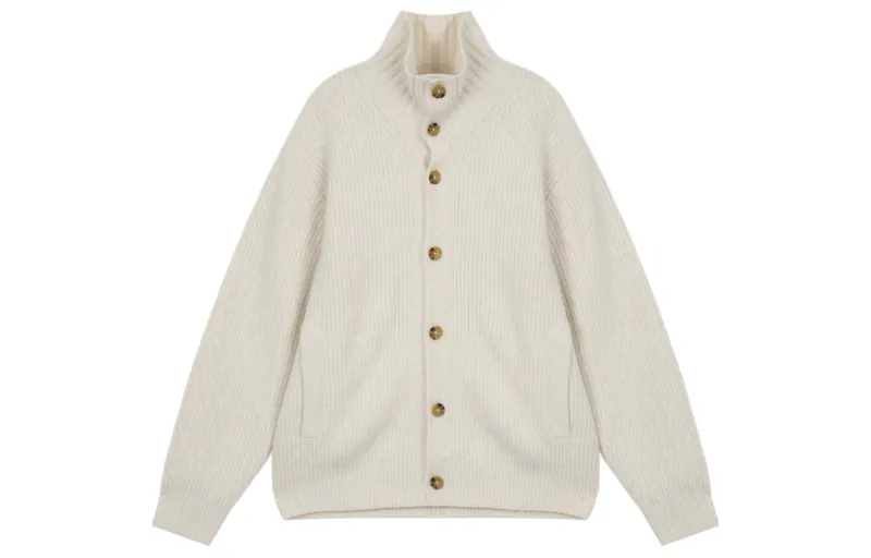 UNIQLO Knitwear Unisex Ivory Stand Collar Moderate Cardigan