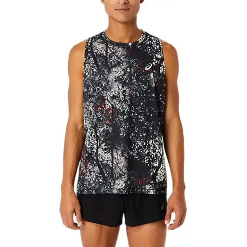 ASICS Tank Tops Men's Black Crew Neck Moderate Straight Fit