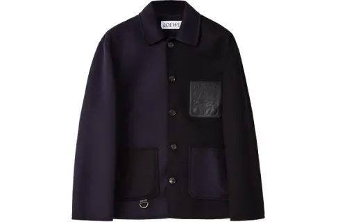 LOEWE Jackets Men's Navy Blue Lapel Moderate Other