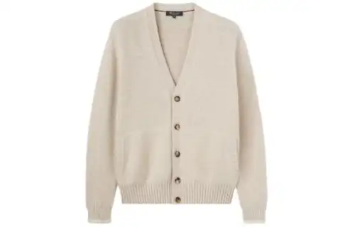 Loro Piana Knitwear Men's Ecru V Neck Moderate Cardigan