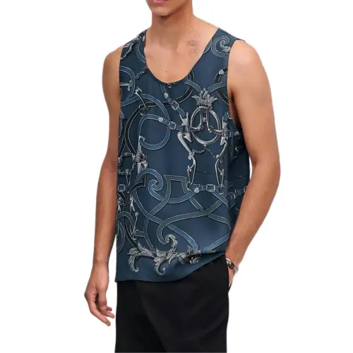 HERMES Tank Tops Men's Blue Crew Neck Moderate Straight Fit