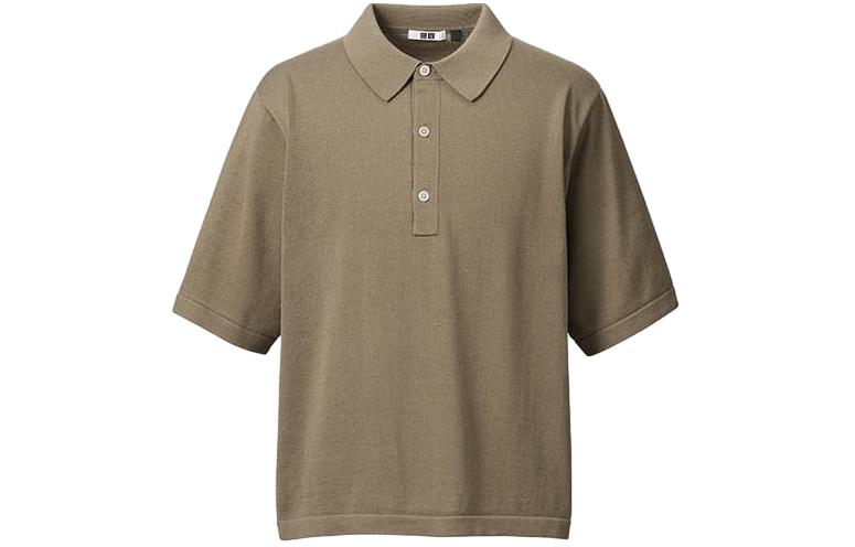 UNIQLO Uniqlo SS24 U series solid color polo collar Maillard short-sleeved sweater for men, light brown