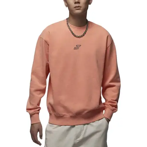 Jordan Tatum Brand Logo Fleece Lined Crew Neck Sports Long Sleeved Sweatshirt Men's Apricot Yellow Pink