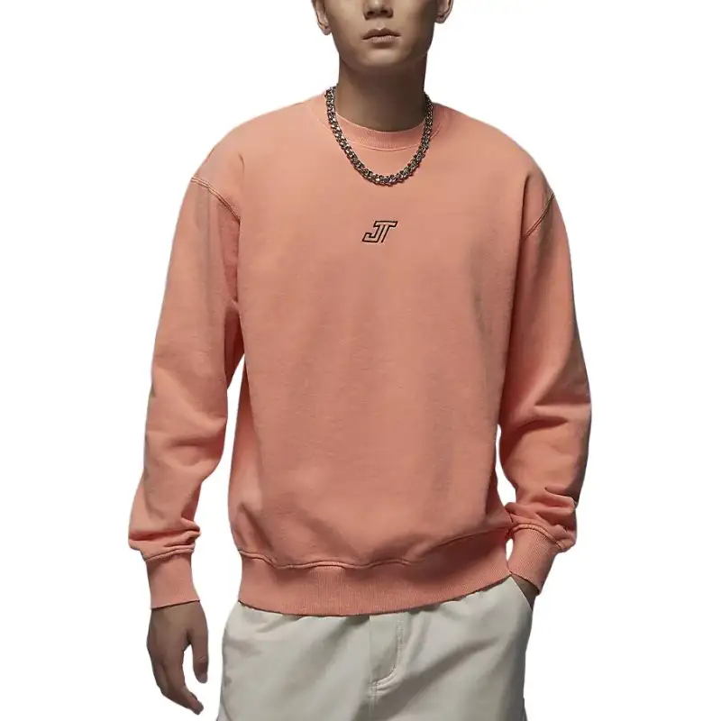 Jordan Tatum Brand Logo Fleece Lined Crew Neck Sports Long Sleeved Sweatshirt Men's Apricot Yellow Pink