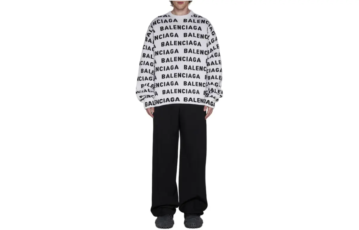 Balenciaga Allover Logo Intarsia Knitted Jumper