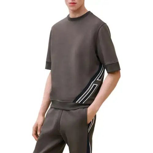HERMES T Shirts Men's Brown Crew Neck Moderate Straight Fit