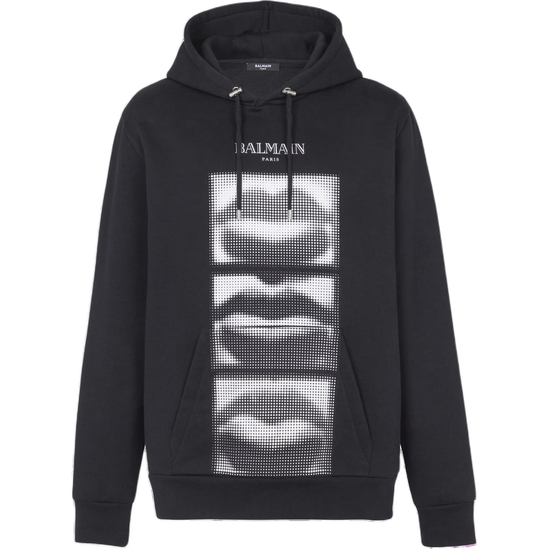 Мужское худи BALMAIN с принтом (черное)