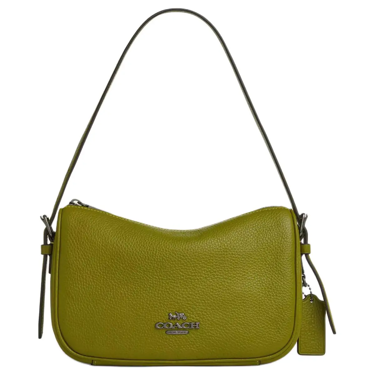 COACH Litchi Grain Leather Shoulder Bag Medium Women's Bright Olive