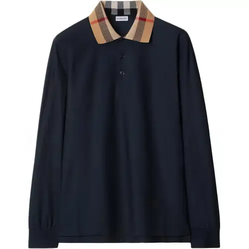 Burberry Check Detailed Long Sleeved Polo Shirt