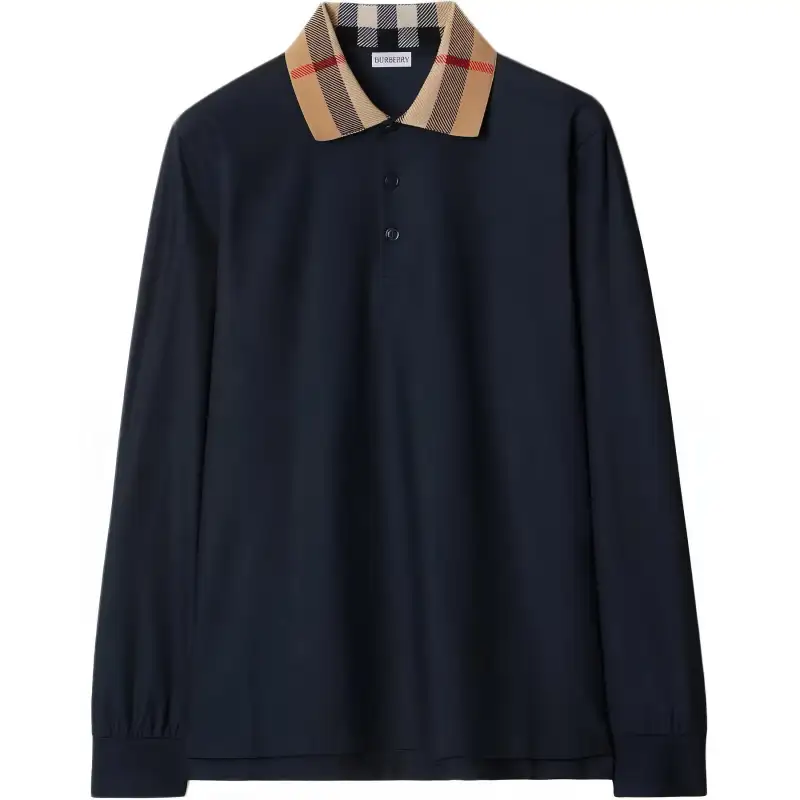 Burberry Check Detailed Long Sleeved Polo Shirt