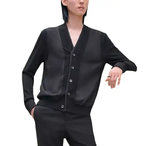 HERMES Sweaters Men's Black V Neck Moderate Cardigan