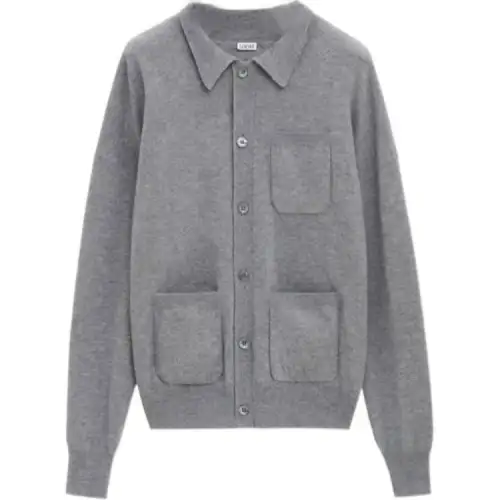 LOEWE Knitwear Men's Gray Lapel Moderate Cardigan