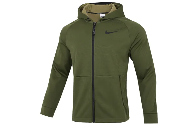 Nike Pro Therma FIT Brushed Thermal Sports Training Fleece Lined Hooded Jacket Winter Men's Rugged Green