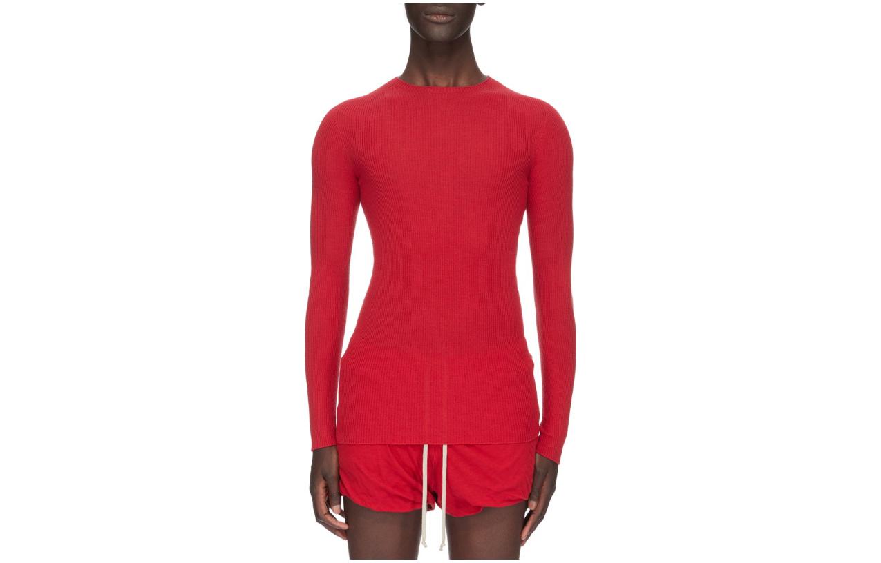 RICK OWENS/RO SS24 Ribbed Round Neck In Cardinal Lightweight Ribbed Knit Sweater Men's Red