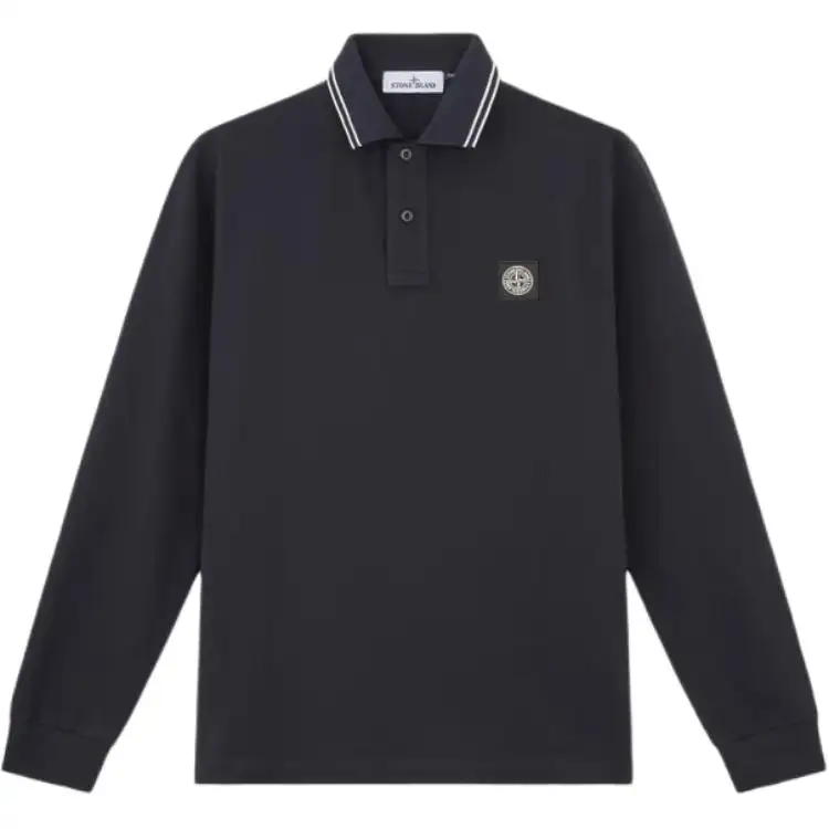 STONE ISLAND Compass Patch Long Sleeved Polo Shirt
