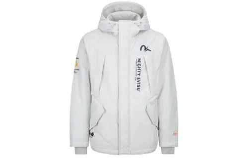 EVISU Logo Print Embroidered Padded Fitted Versatile Comfortable Jacket Men's Light Gray