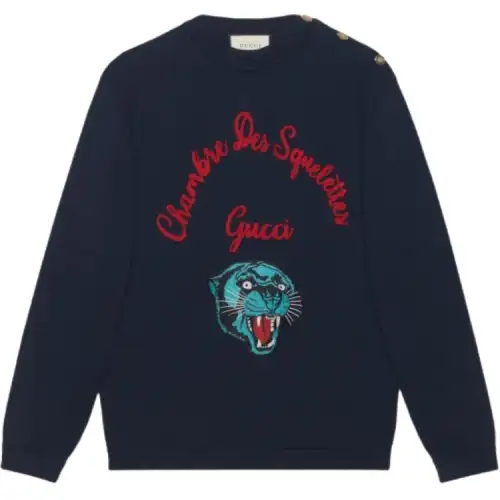 GUCCI Sweaters Men's Dark Blue Crew Neck Moderate