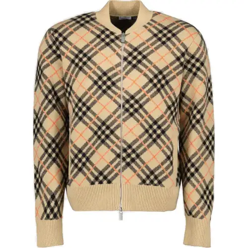 Burberry Checked Knitted Zip-Up Cardigan
