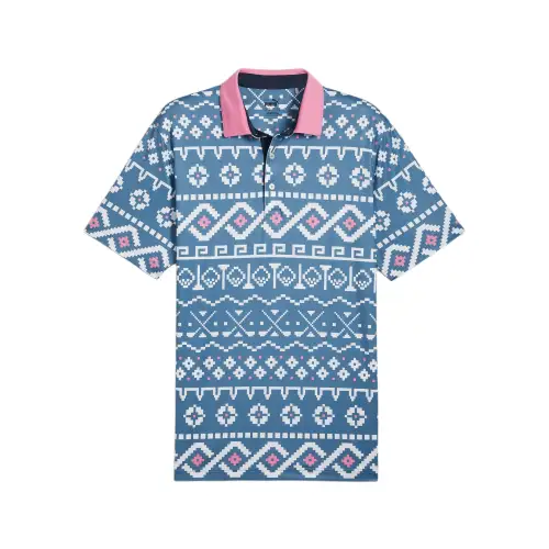 PUMA Fair Isle Print Golf Men Polo Shirt Men's Blue