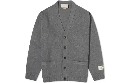 GUCCI Sweaters Men's Gray V Neck Moderate Cardigan