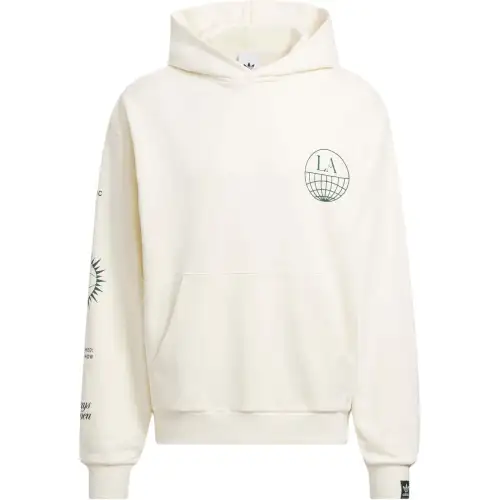 Adidas Originals LA To THE WORLD GRAPHIC HOODIE Sweatshirt Unisex Ivory/Forest Green