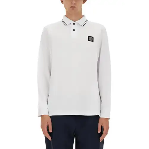 STONE ISLAND Compass Patch Long Sleeved Polo Shirt