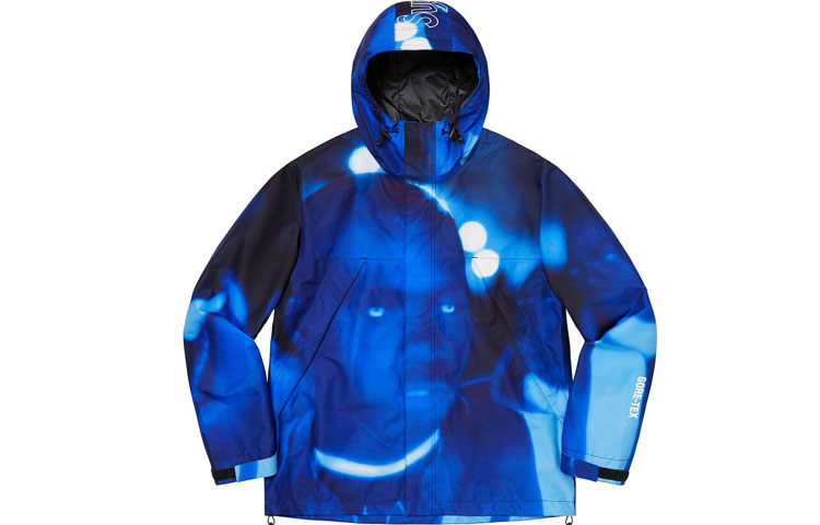 Supreme FW21 Week 1 Nas and Dmx Gore-Tex Shell Jacket Character Print Casual Hooded American Fashion Jacket Same Style for Men and Women Blue