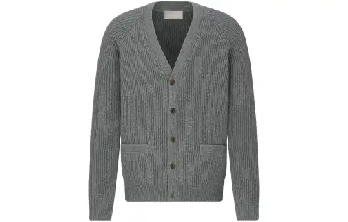 DIOR Knitwear Men's Gray V Neck Moderate Cardigan