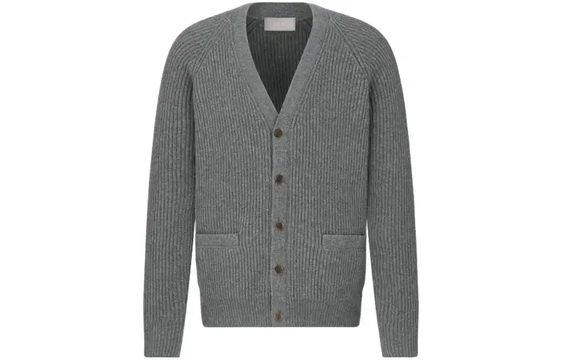 DIOR Knitwear Men's Gray V Neck Moderate Cardigan