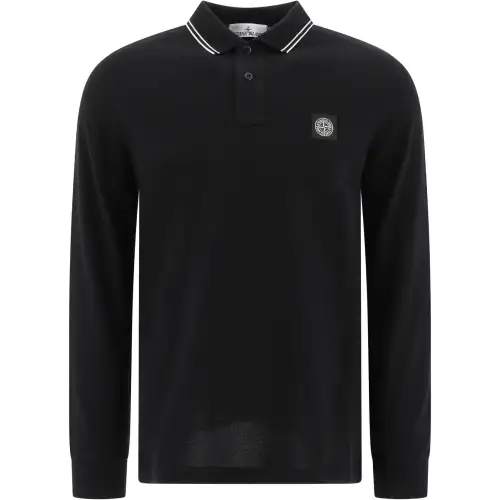 STONE ISLAND Compass Patch Long-Sleeved Polo Shirt