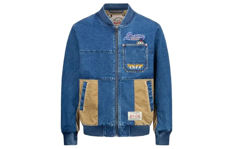 EVISU Jackets Men's Blue Baseball Collar Moderate Other