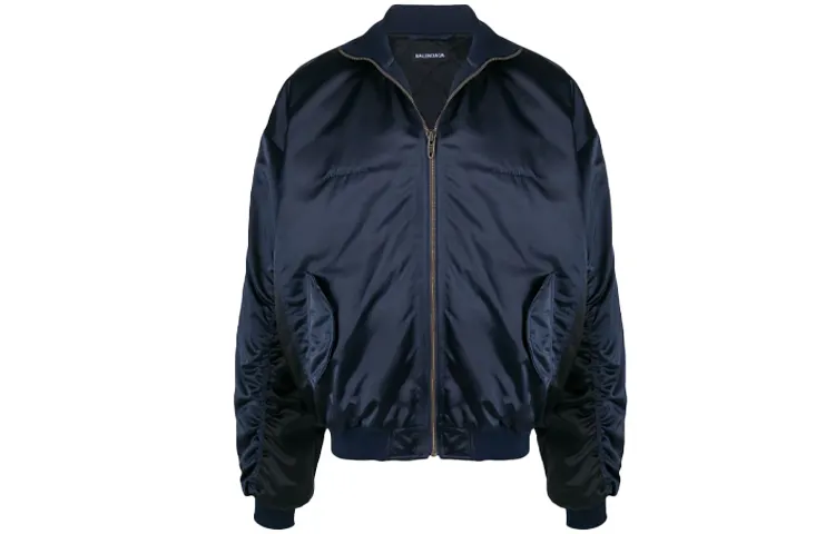 Balenciaga Jackets Men's Navy Blue Stand Collar Moderate Other