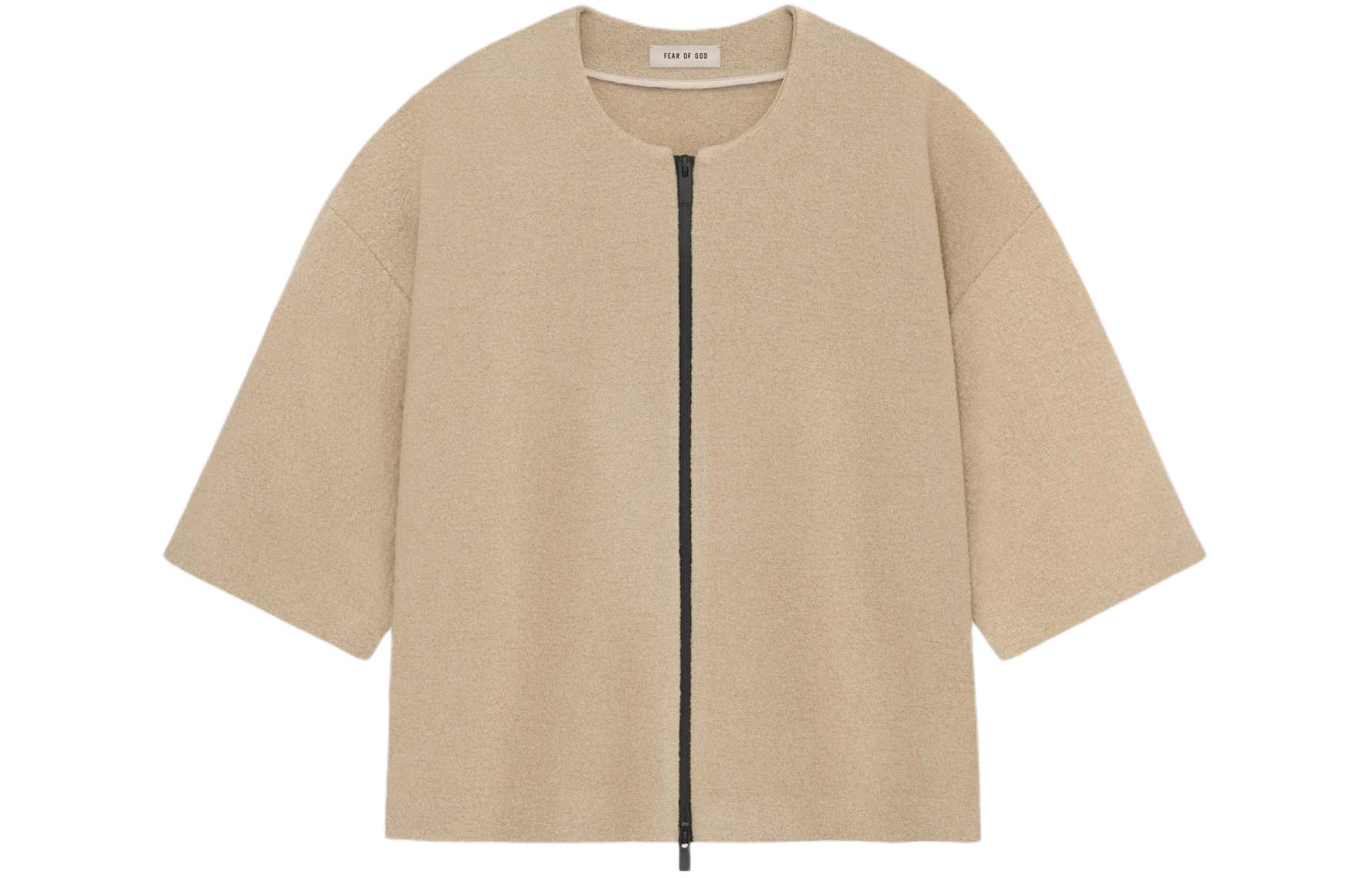 Худи Fear Fear of God SS24 Boiled Wool 3/4 Sleeve Collarless Zip-Up (бежевое)