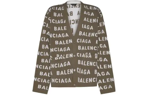 Balenciaga Logo Intarsia Knit Cardigan