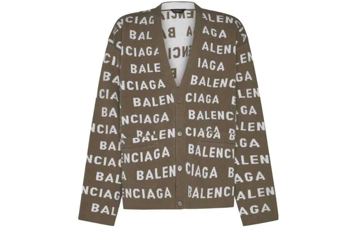 Balenciaga Logo Intarsia Knit Cardigan