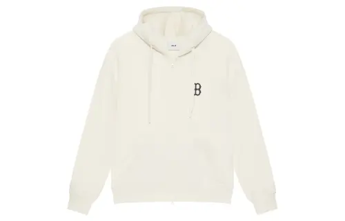 MLB Base retro autumn cardigan with hood with zipper, creamy sweatshirt for men and women, with embroidery, with your logo imprint, drawstring, American style