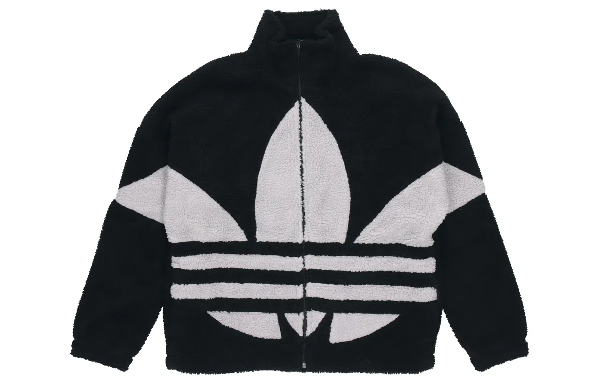 adidas originals Trefoil Logo Fleece Retro Stand Collar Jacket Black