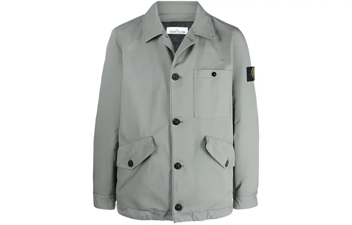 STONE ISLAND Jackets Men's Gray Green Lapel Moderate Other