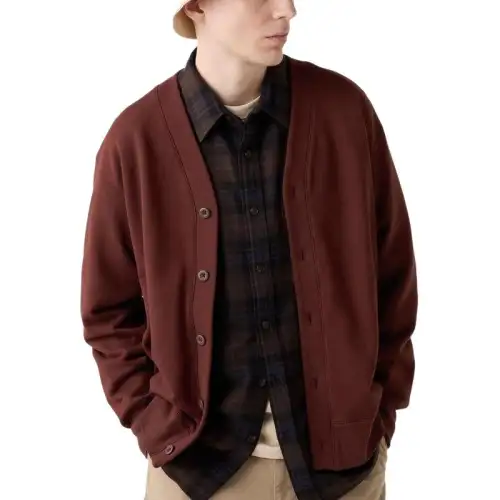 UNIQLO Knitwear Men's Burgundy V Neck Moderate Cardigan