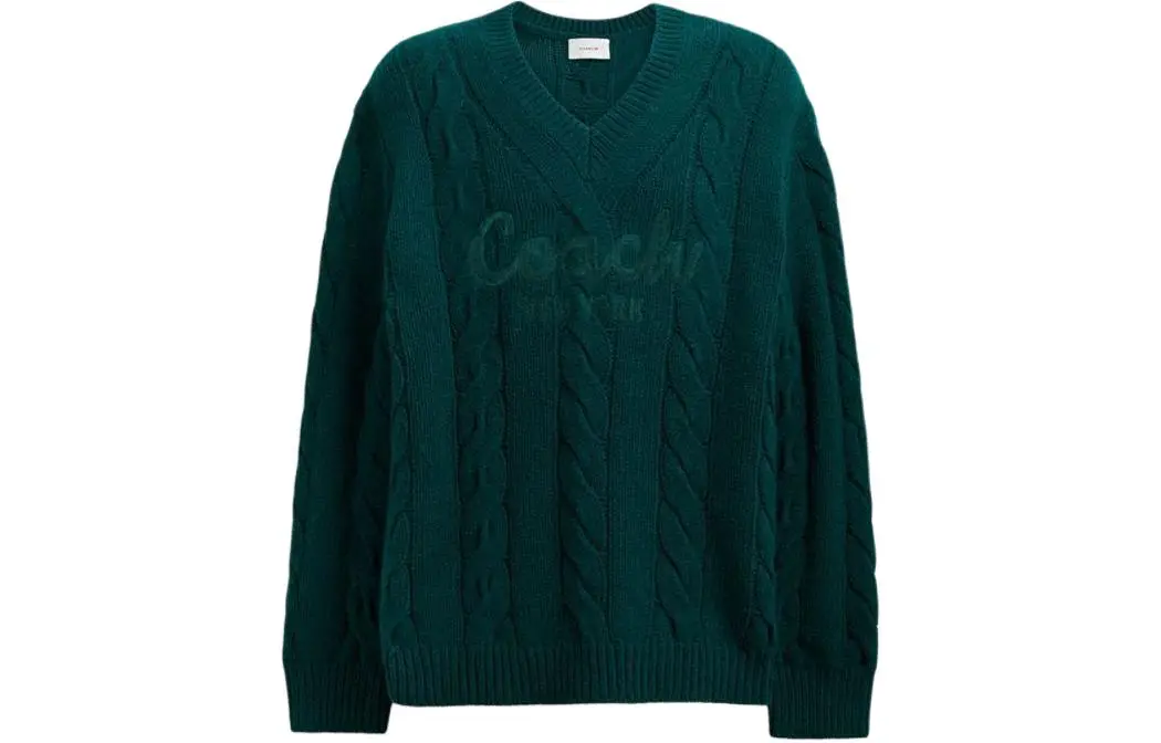 COACH Sweaters Unisex Green V-neck Moderate Straight Fit