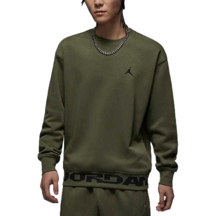 Jordan MVP Letter Pattern Fleece Lined Crew Neck Versatile Long Sleeved Pullover Sweatshirt Men's Medium Olive Green