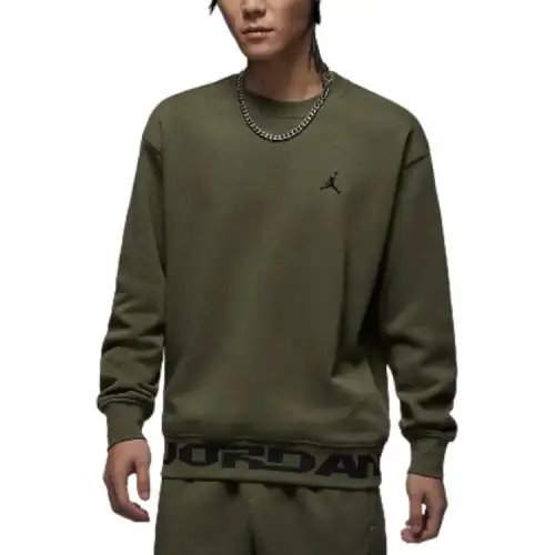 Jordan MVP Letter Pattern Fleece Lined Crew Neck Versatile Long Sleeved Pullover Sweatshirt Men's Medium Olive Green