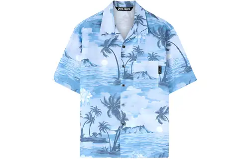 Palm Angels Sunset-print linen-blend shirt