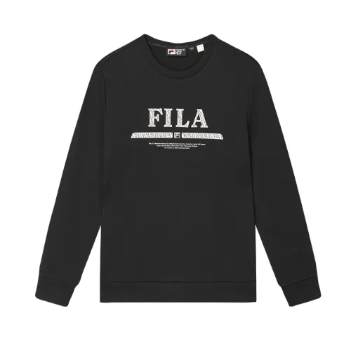 FILA Minimalist Style Versatile Casual Fleece Lined Pullover Sweatshirt Men's Jet Black