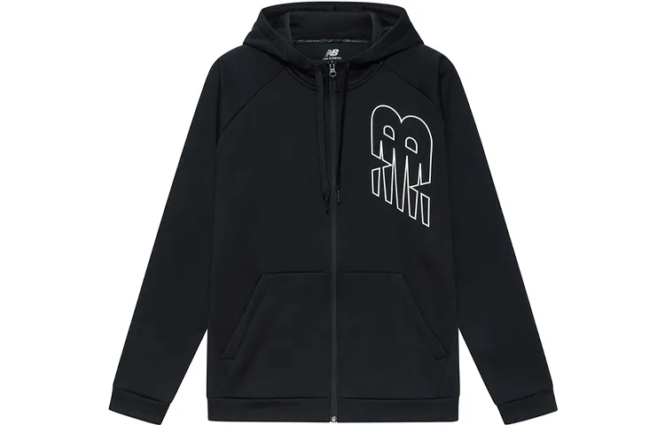 New Balance Logo Print Sports Fleece Lined Hood Jacket Winter Men's Black