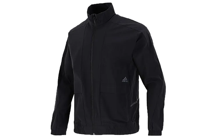 Adidas Jackets Men's Black Stand Collar Moderate Straight Fit