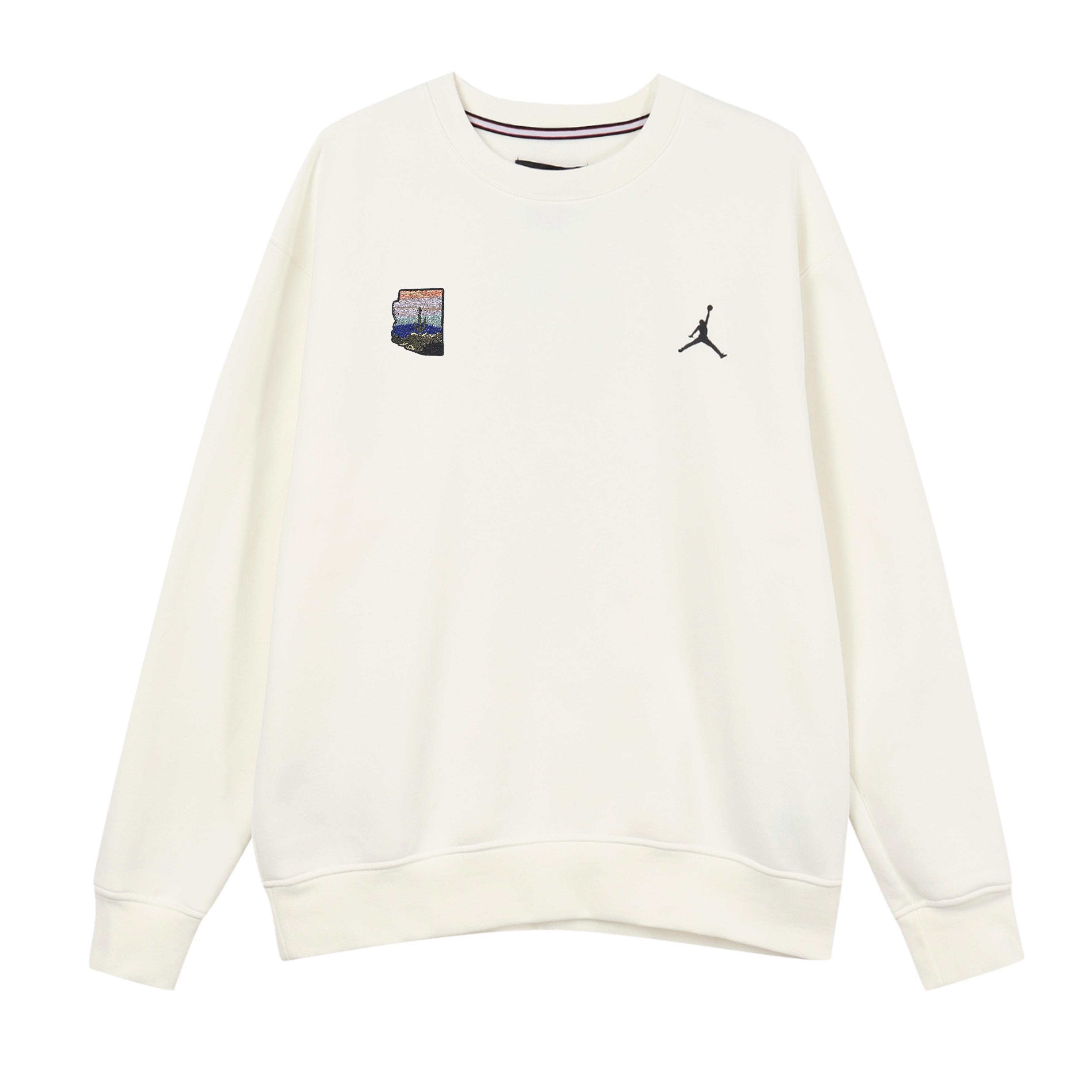 Jordan Flight MVP Cactus Embroidery Fabric Patches Crew Neck Casual Sports Fleece Lined Sweatshirt Men's White