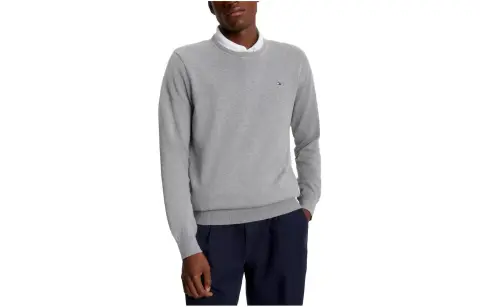 Tommy Hilfiger FW23 Solid Crewneck Sweater Sweaters Grey Heather Sweater Men's Gray